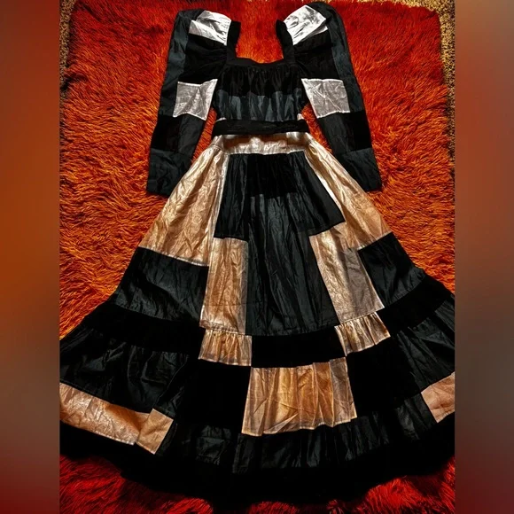 Ulla Johnson Colorblock Midi Dress in Black, Gold, and Cream - Picture 7 of 11